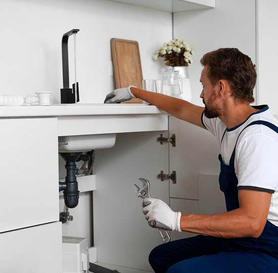 man checking faucet